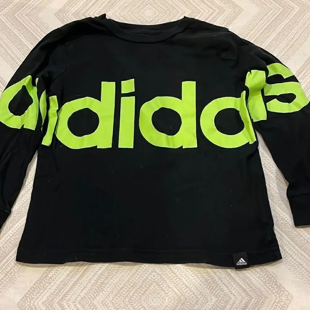 Adidas Boys Black & Neon Green Logo Long Sleeve Shirt